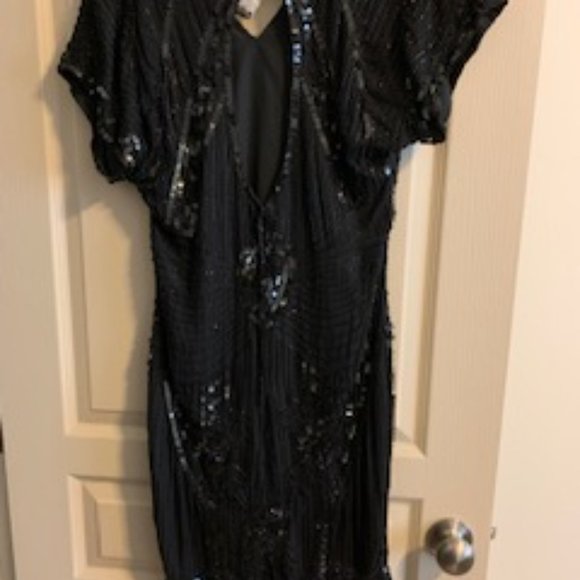 Stenay Beaded Vintage Black Silk Dress Size 8 V-Neck Back Zip NWT - Picture 7 of 9